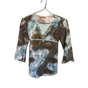 Brown & blue shirt paisley & Flor-de-les Girls size 8-10